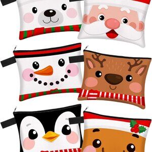 Christmas Canvas Cosmetic Bag with Zipper Portable, Small Makeup Bags Set Cute S